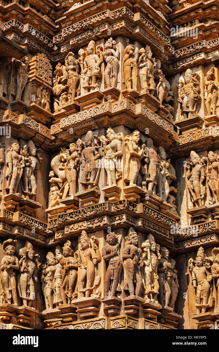 Famous sculptures of Khajuraho temples, India Stock Photo - Alamy