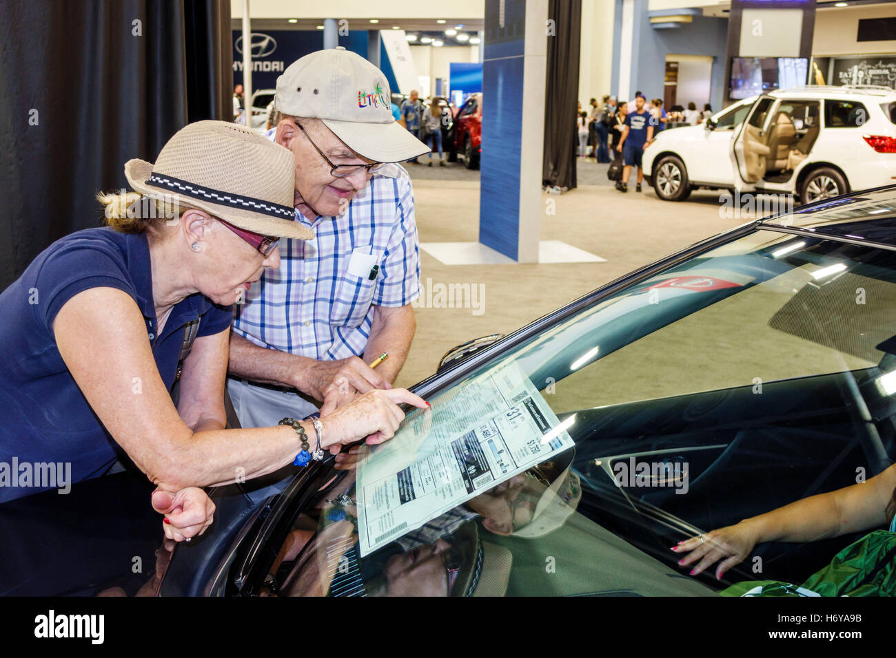 Miami Beach Florida,Convention Center,centre,interior inside,International Auto Show,new models,shopping shopper shoppers shop shops market markets ma Stock Photo