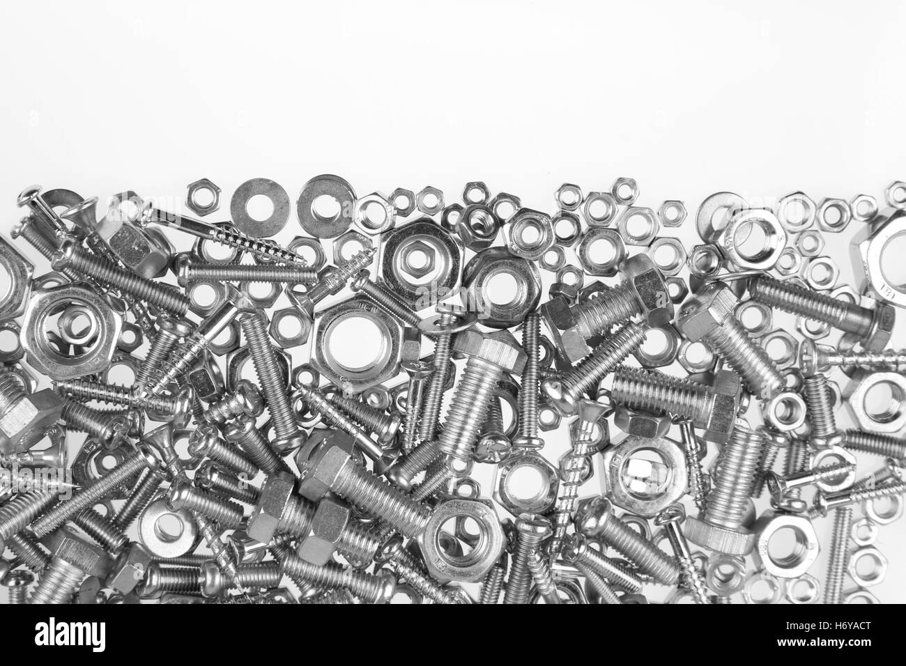 Chrome nuts and bolts closeup Stock Photo
