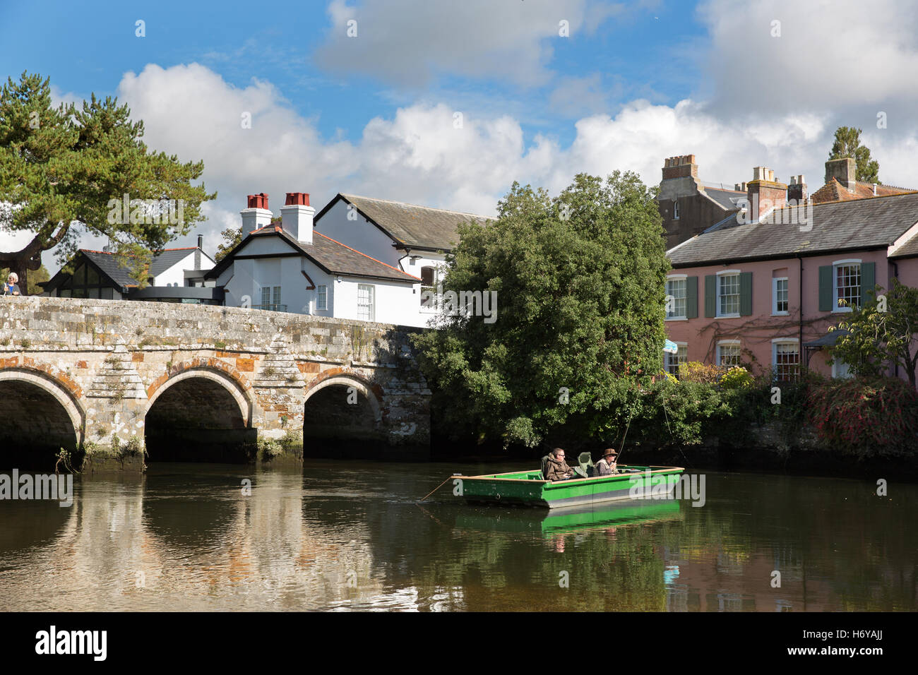 The river Avon in Christchurch, with fisherman. Stock Photo