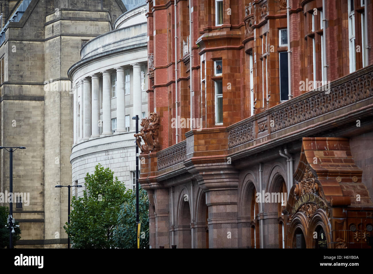 Midland Hotel Central Library Manchester   Town hall extension peeking out architecture view scene buildings landmarks together Stock Photo