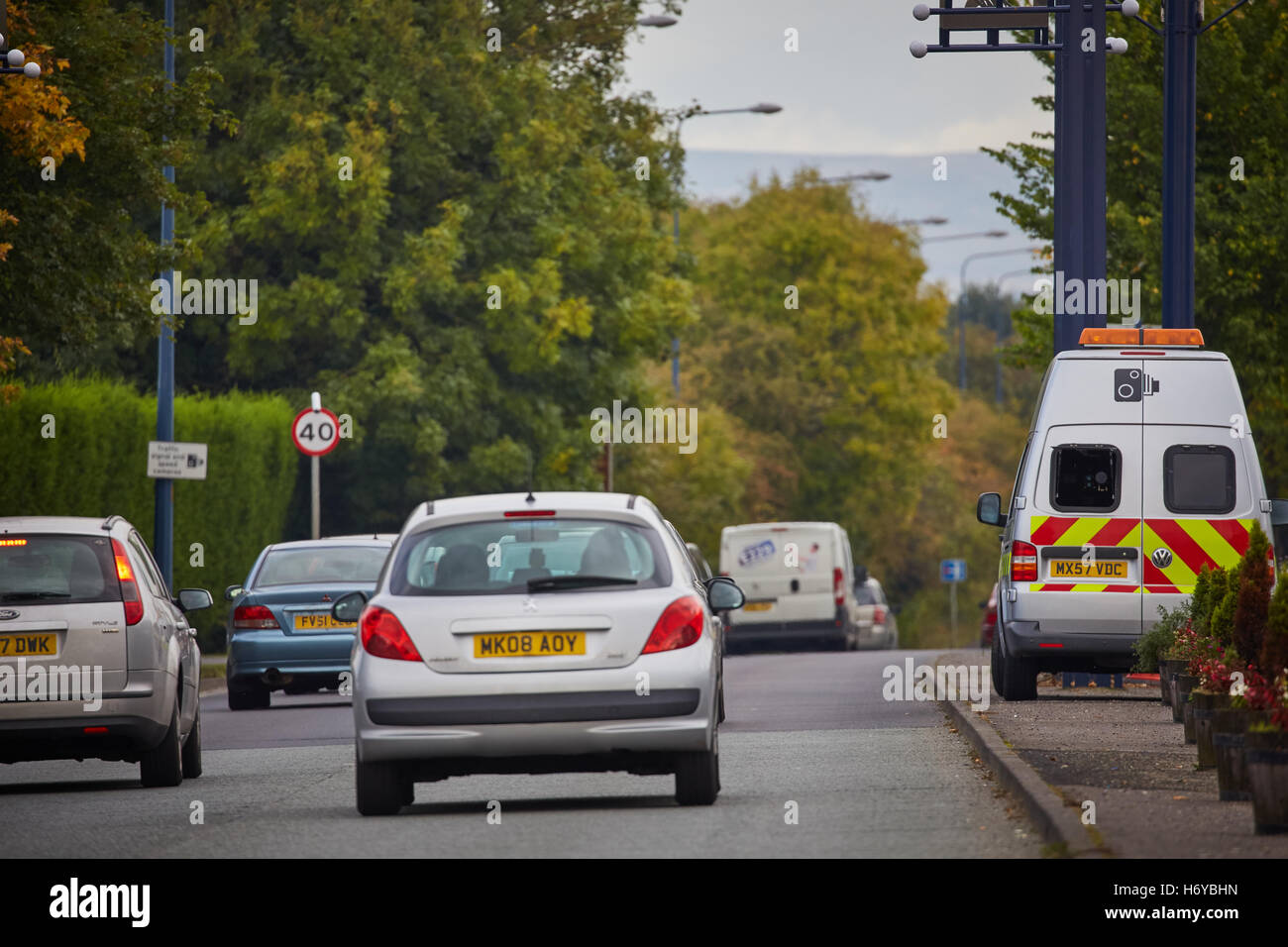 mobile enforcement vehicle speed trap A57 Hyde road  speed enforcement Greater Manchester Casualty Reduction Partnership van rad Stock Photo