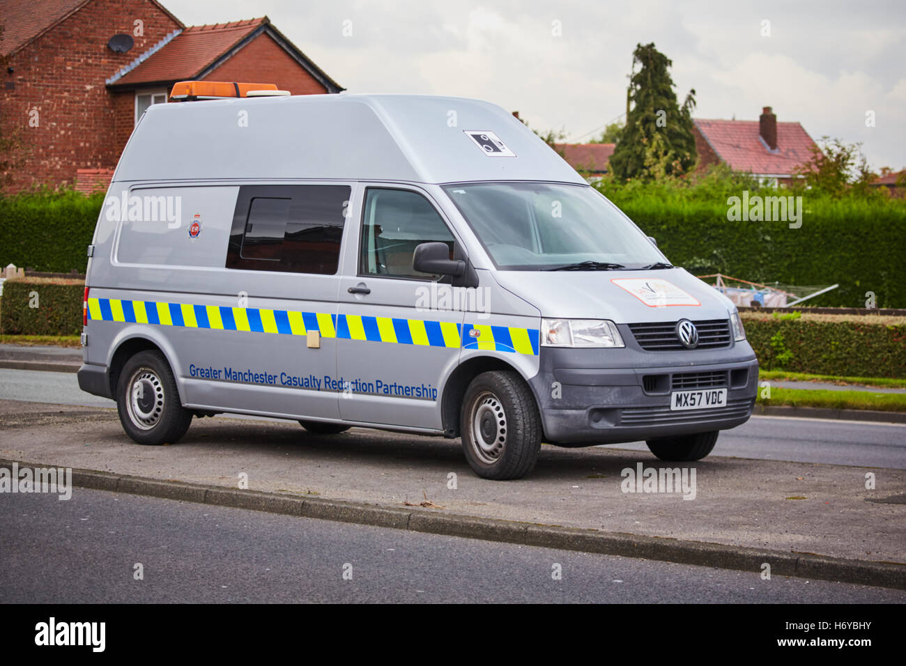mobile enforcement vehicle speed trap A57 Hyde road  speed enforcement Greater Manchester Casualty Reduction Partnership van rad Stock Photo