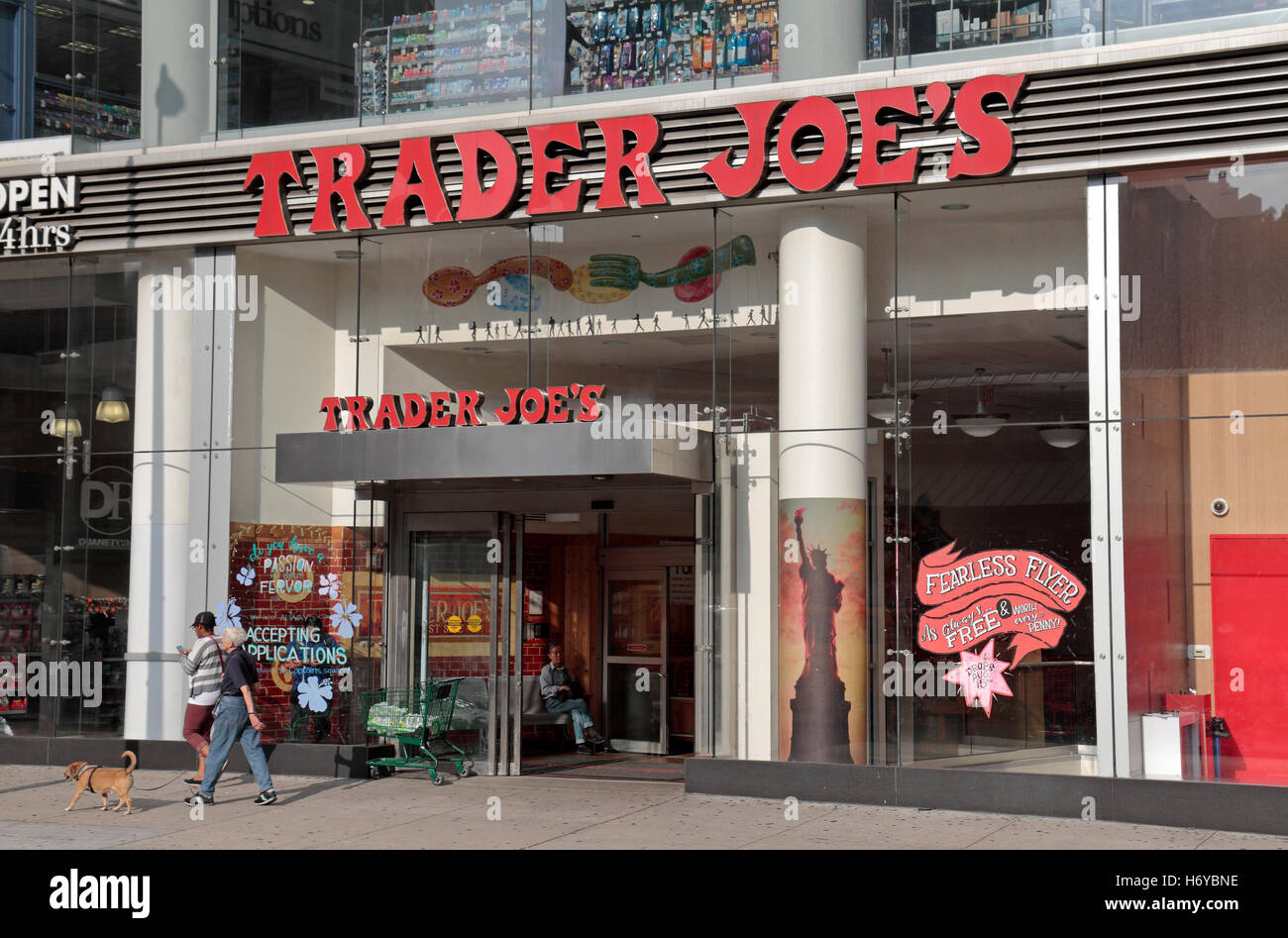 A branch of Trader Joe's (a privately held chain of neighborhood grocery stores) in Manhattan, New York, United States. Stock Photo