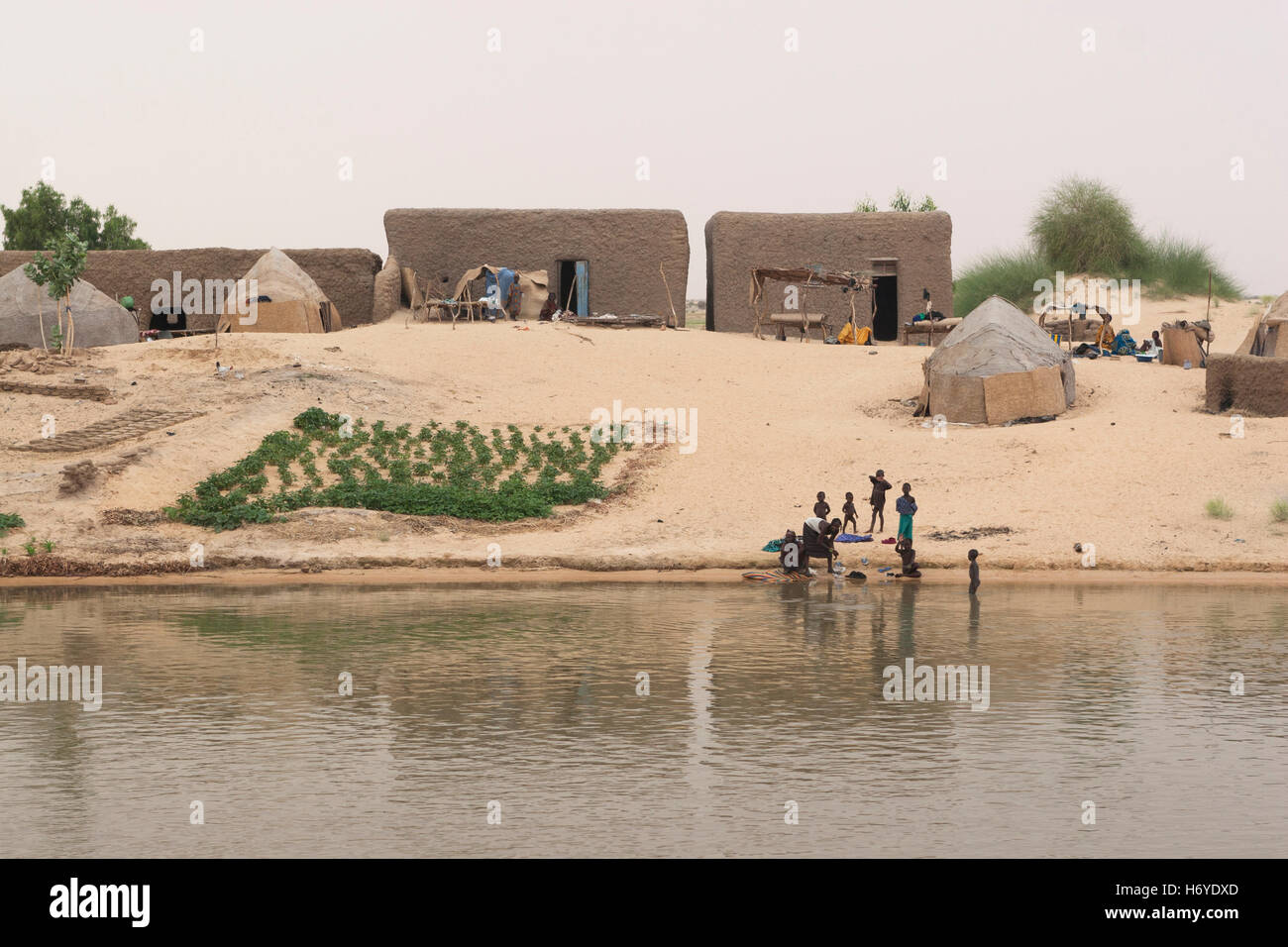 Houses in desert landscape on the banks of River Niger in Mali, Africa