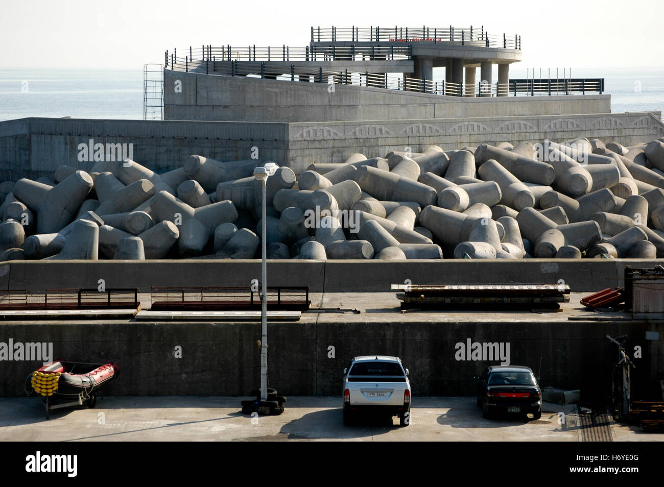 port scenes and tetrapod sea defences. jeju (cheju). south korea Stock Photo