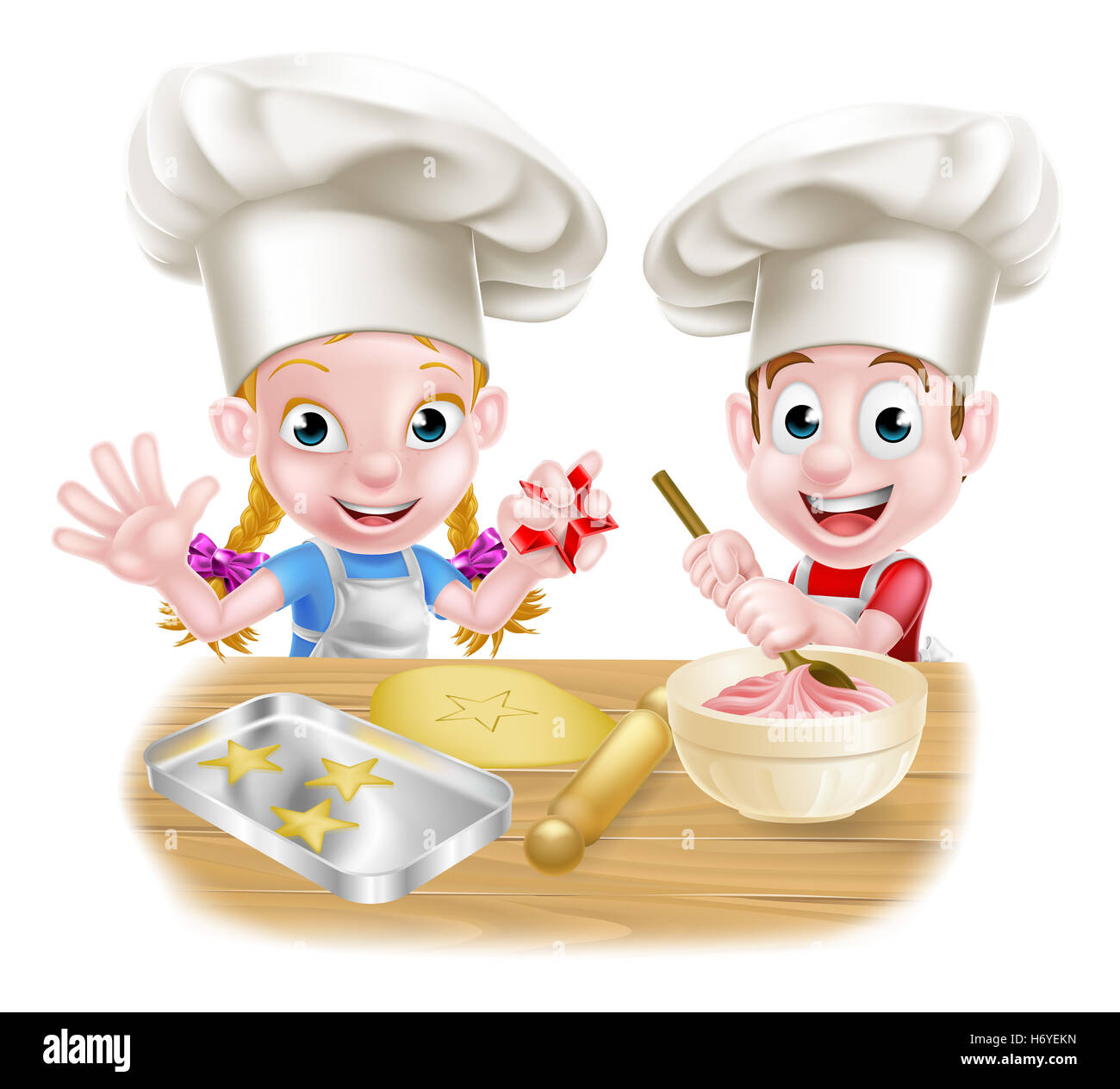 Cartoon chef baker kids baking and cooking as chefs in the kitchen ...