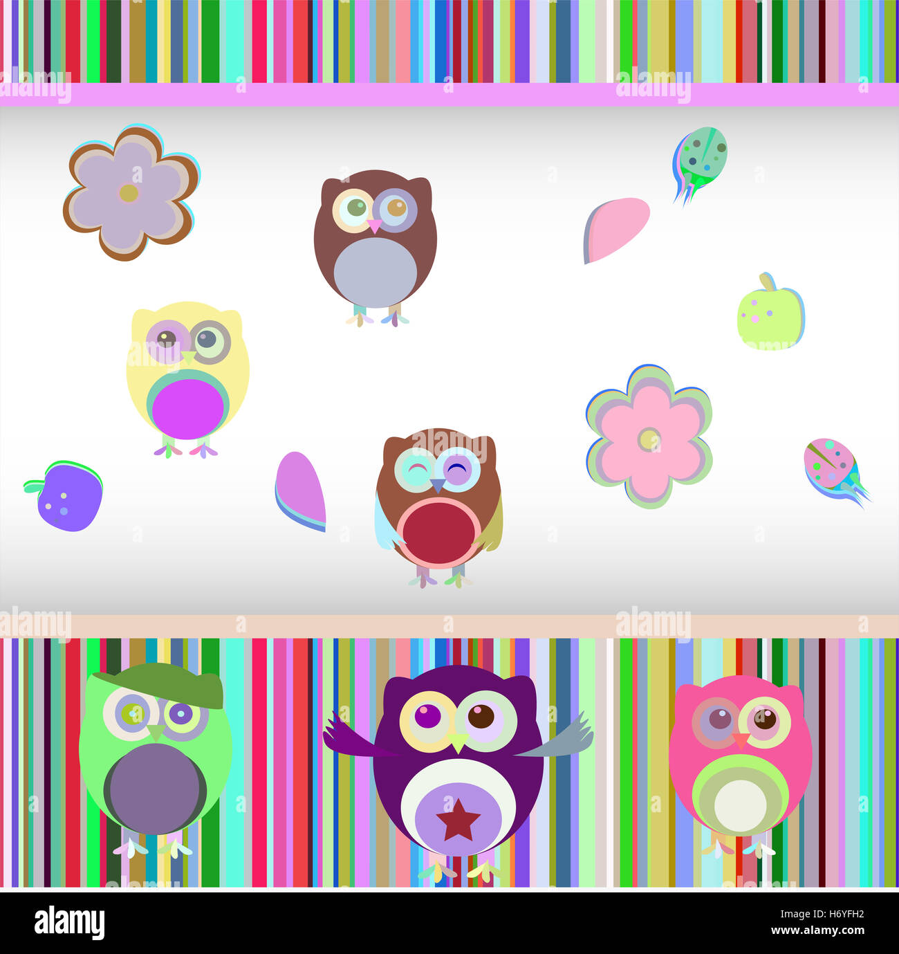 happy birthday party owls set Stock Photo - Alamy