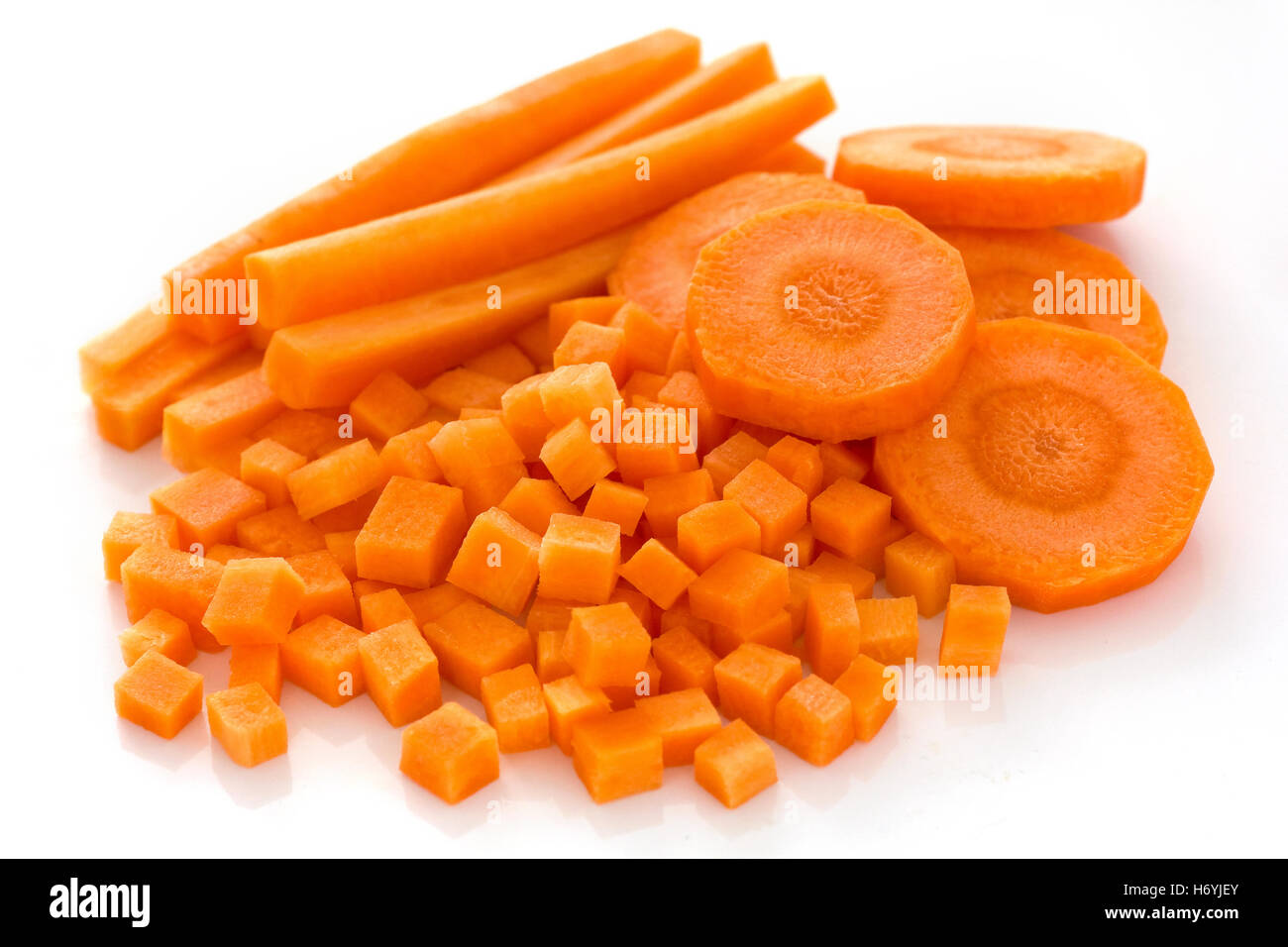 Carrots sliced and diced Stock Photo
