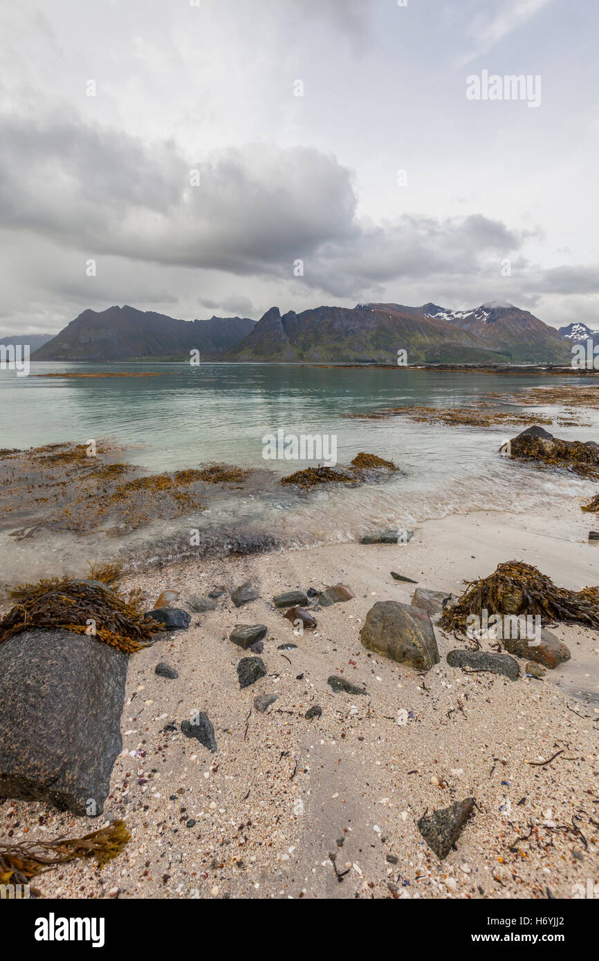 The beautiful Gimsoy beach, Gimsoya, Lofoten Islands, Norway. A ...