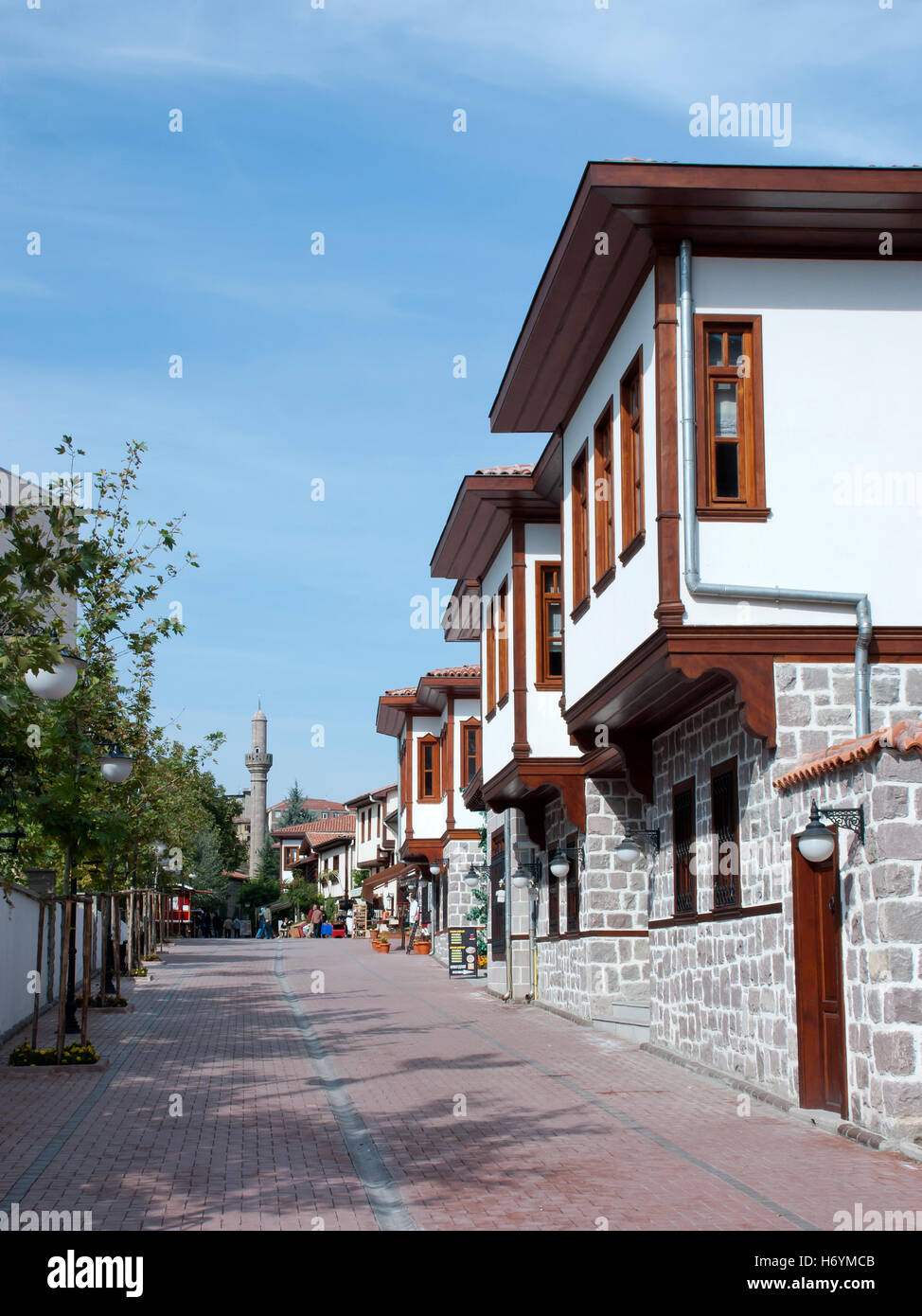 A view of a street with traditional Turkish houses in Ankara, Turkey