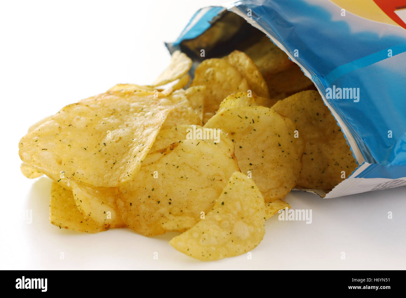 Blue packet of crisps with cheese and spring onion flavour Stock Photo