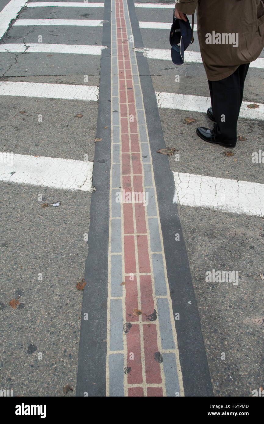 Massachusetts, Boston. Freedom Trail on the streets of Boston, path that guides tourists to historic sites. Stock Photo