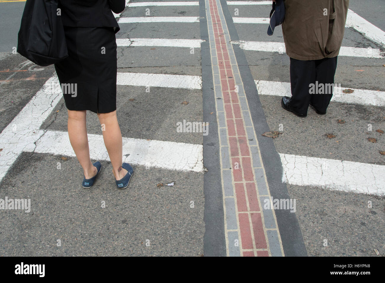 Massachusetts, Boston. Freedom Trail on the streets of Boston, path that guides tourists to historic sites. Stock Photo