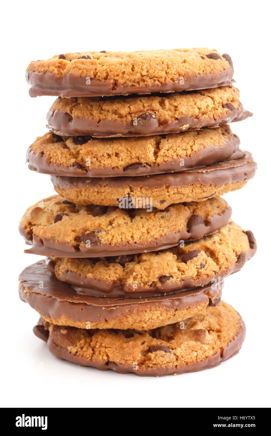Chocolate chip cookies with half coated in chocolate Stock Photo Alamy