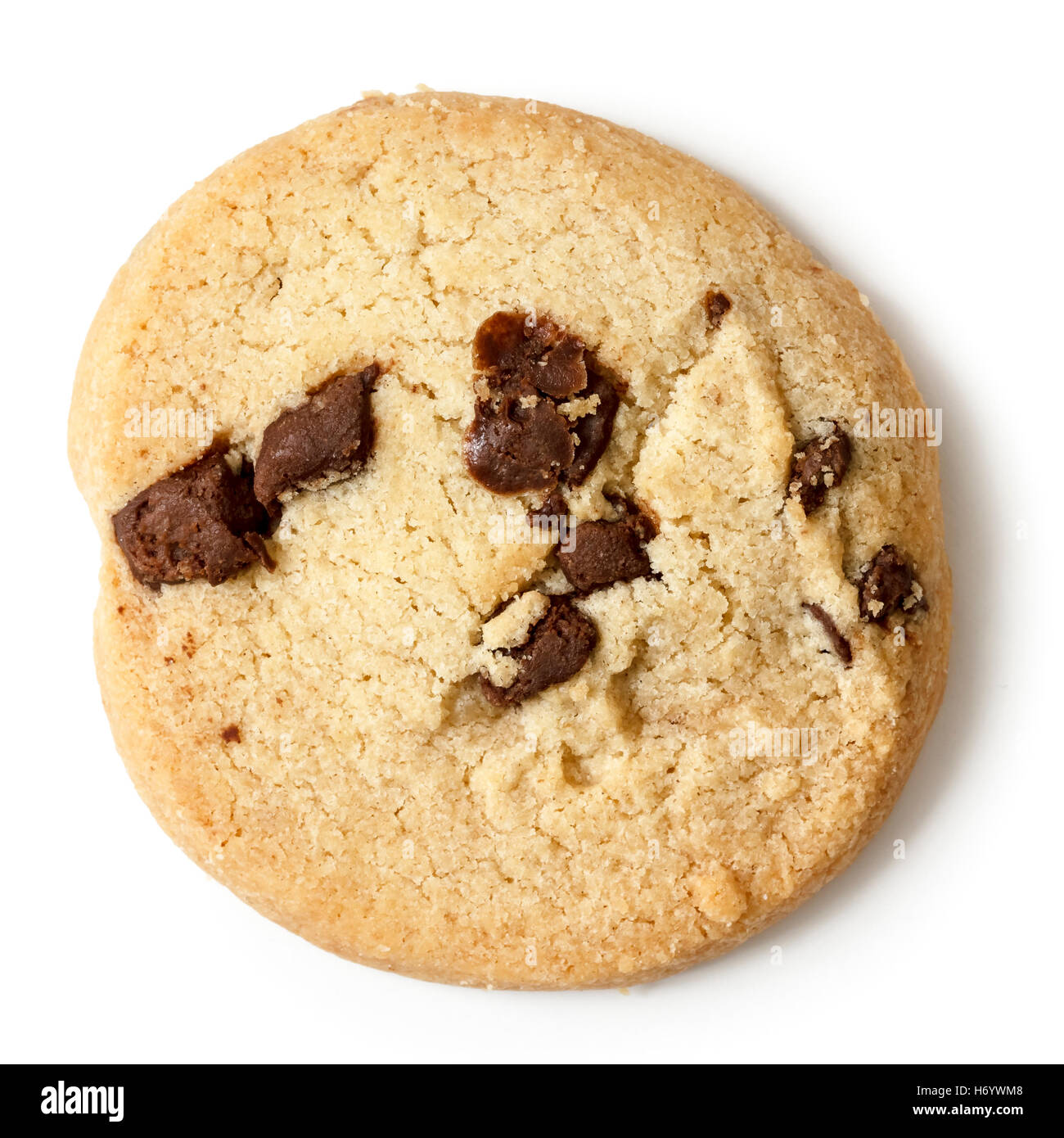 Single round chocolate chip shortbread biscuit. From above Stock Photo