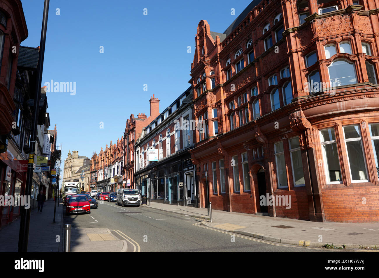 Library street and Wigan library former municipal building England United Kingdom Stock Photo