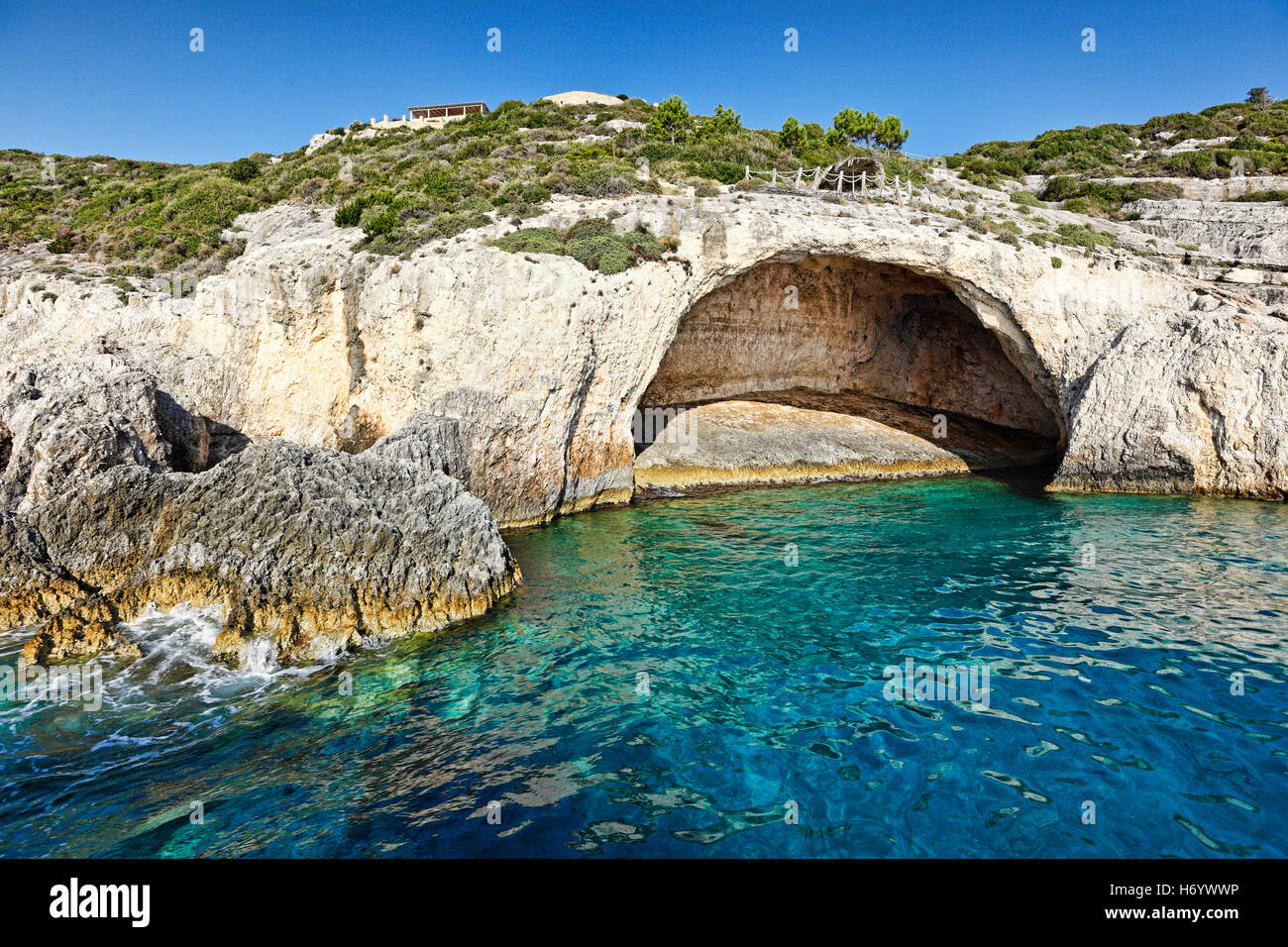 The famous Blue Caves in Zakynthos island, Greece Stock Photo