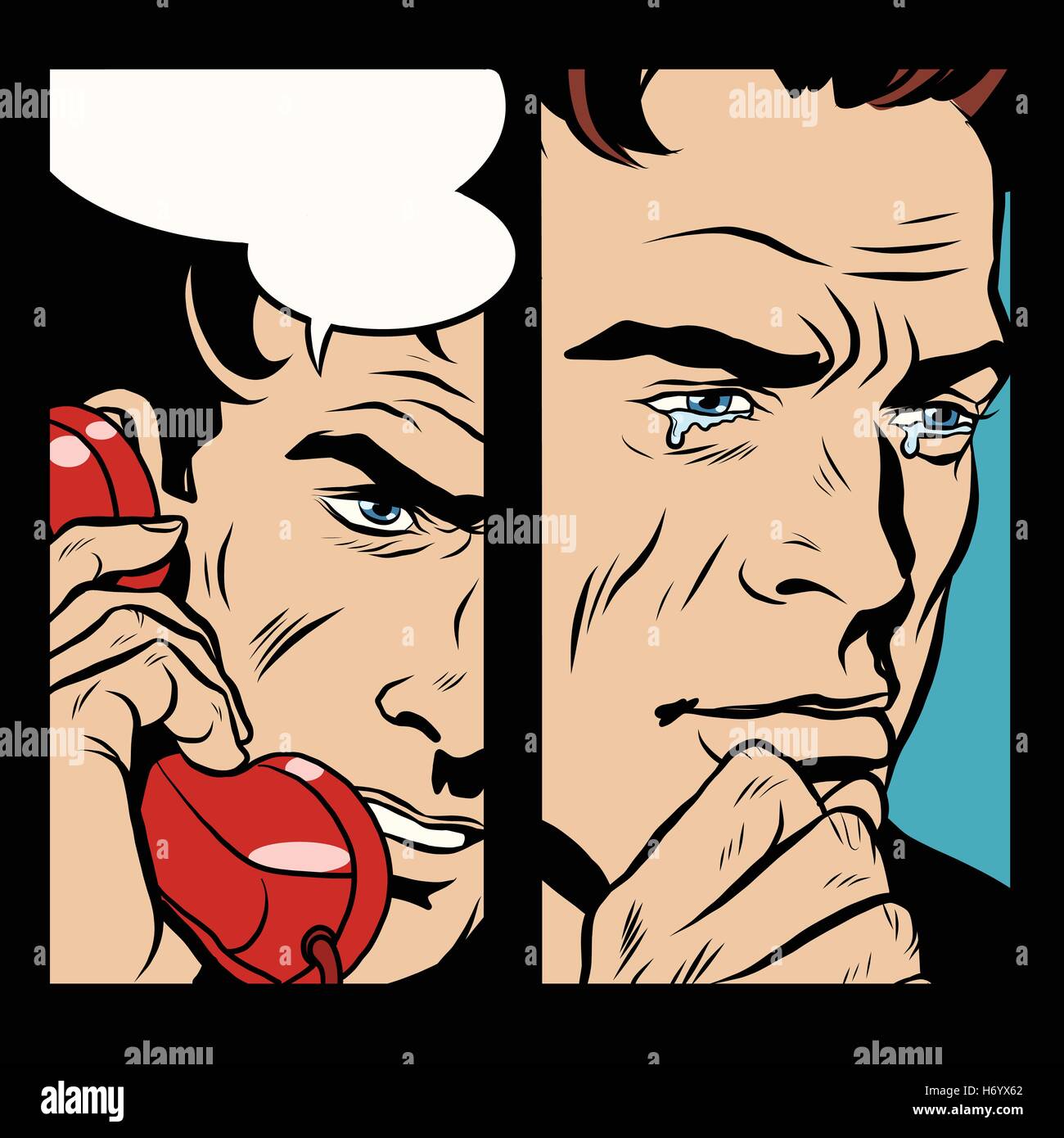 Tears and pain men who spoke by phone Stock Vector
