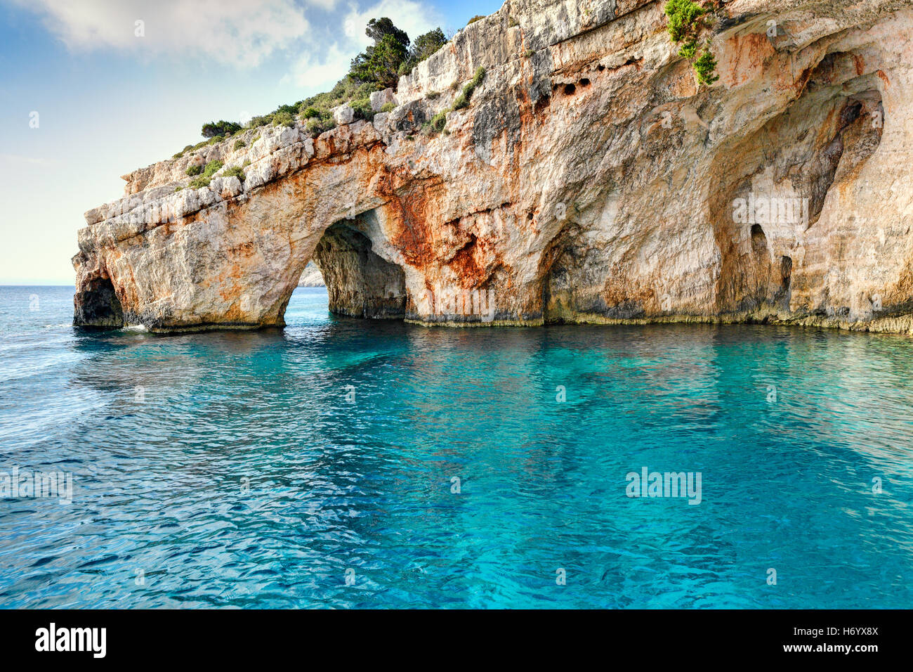 The famous Blue Caves in Zakynthos island, Greece Stock Photo