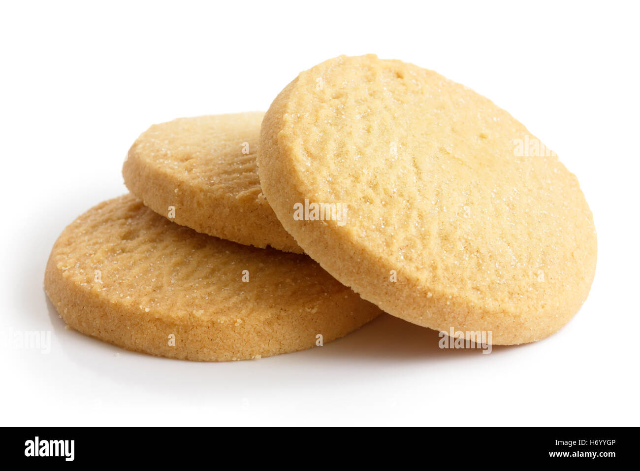 Three round shortbread biscuits isolated on white Stock Photo Alamy