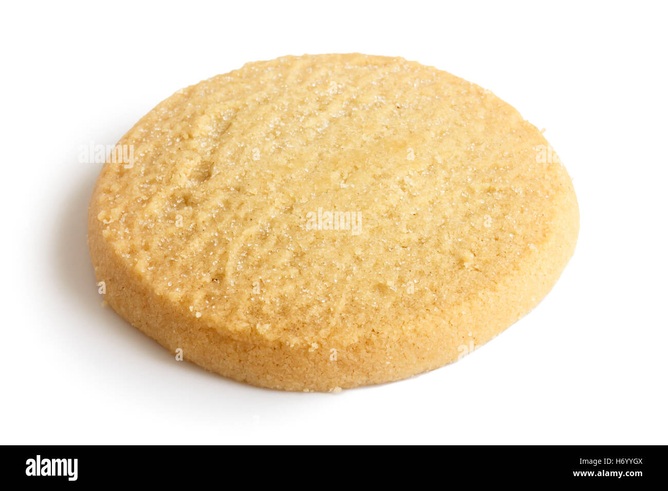 Single round shortbread biscuit isolated on white. Stock Photo