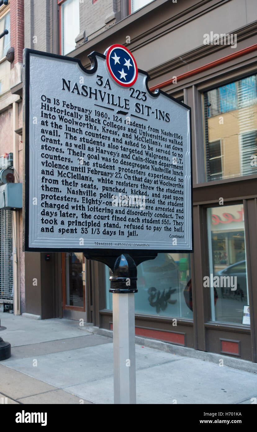 Nashville Tennessee sit ins sign plaque Stock Photo