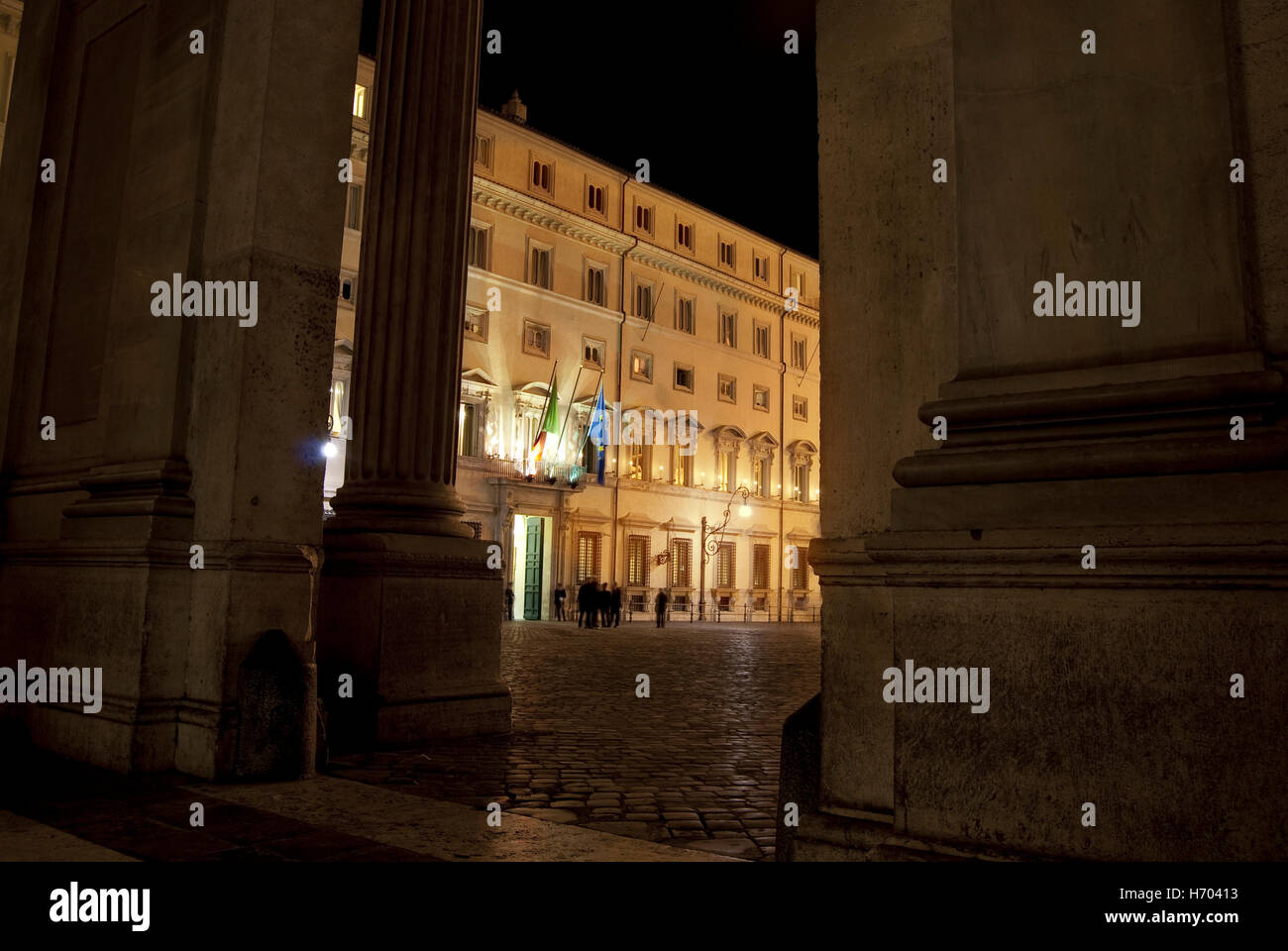 Rome. Chigi palace by night. It is the government's building Stock Photo