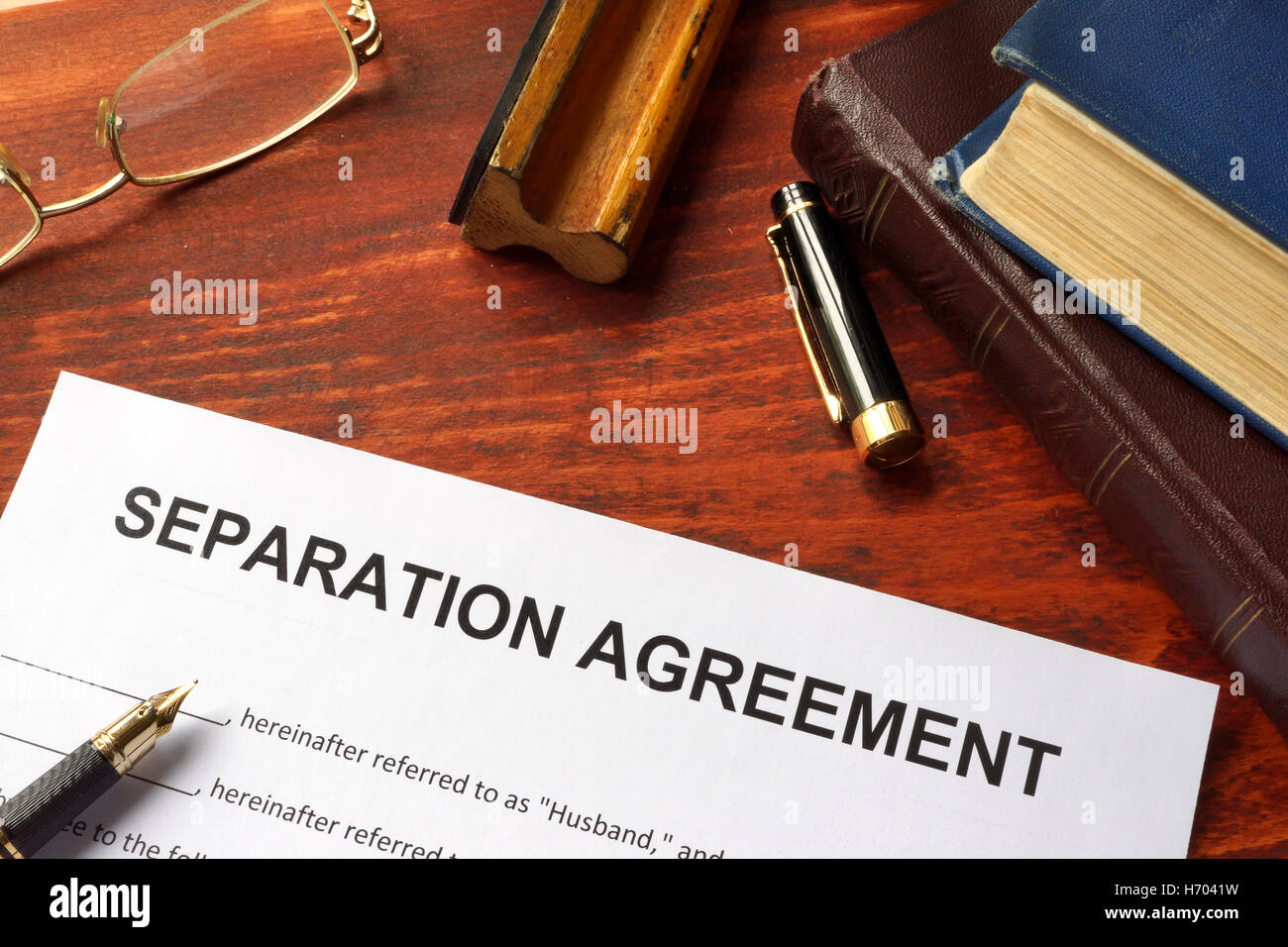 Separation agreement form on an office table. Stock Photo
