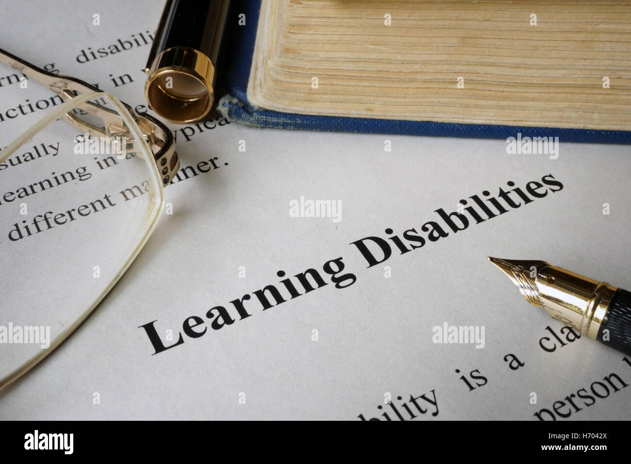 Learning disabilities on a sheet on an office table. Stock Photo