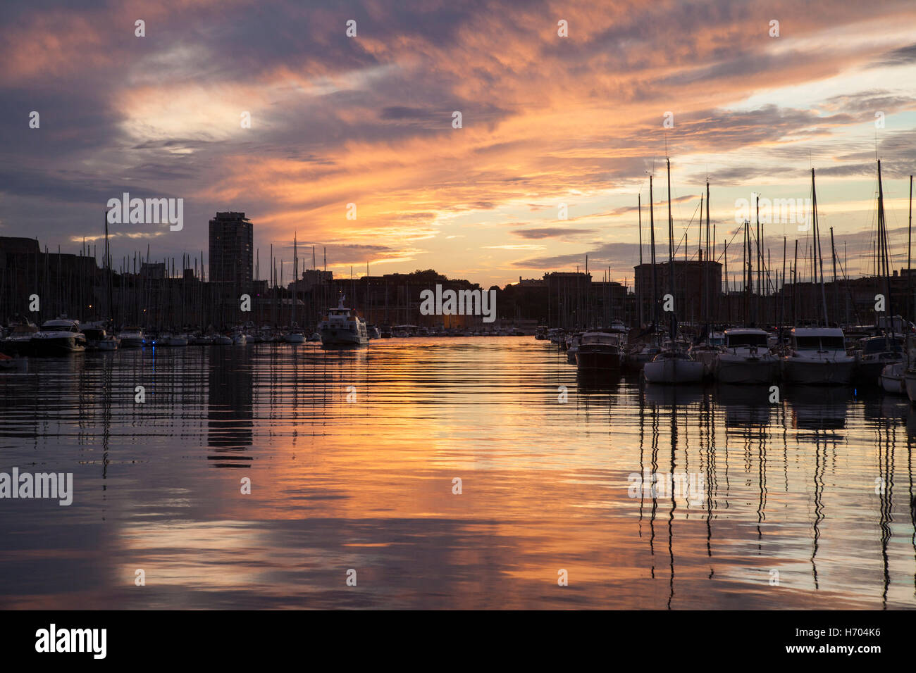 Vieux port at sunset, Marseille, France Stock Photo