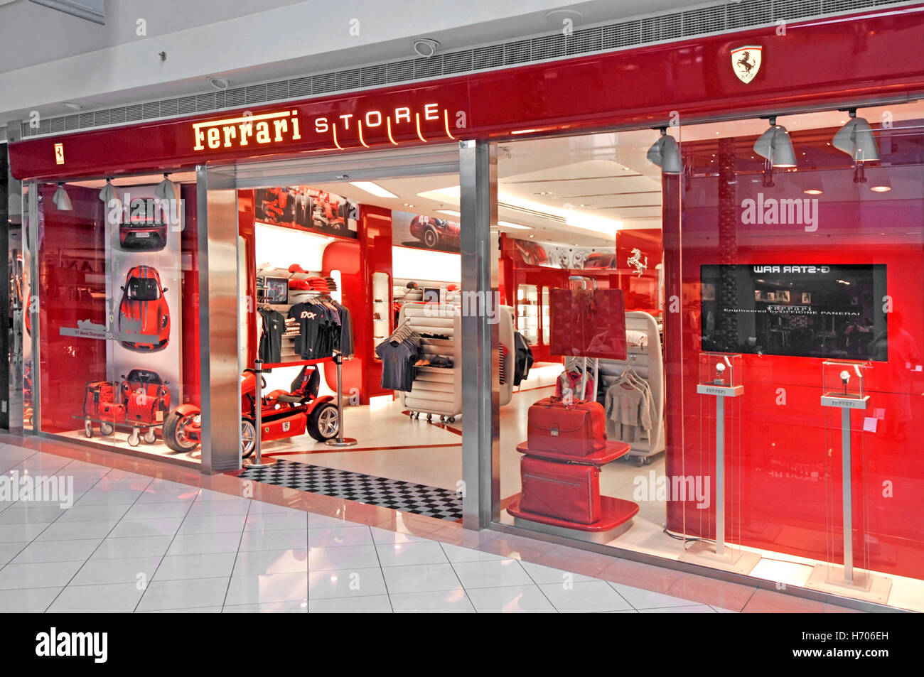 UAE Abu Dhabi Marina shopping mall Ferrari store and shop front window ...