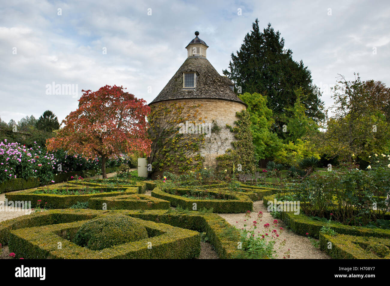 Pigeon house and garden in autumn at Rousham House and Garden. Oxfordshire, England Stock Photo