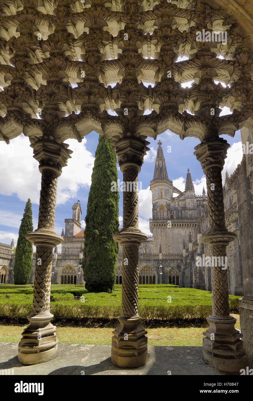 Portugal, the Ribatejo district, Costa da prata, Batalha, the Monastery of Santa Maria da Vitoria,  manueline gothic tracery Stock Photo