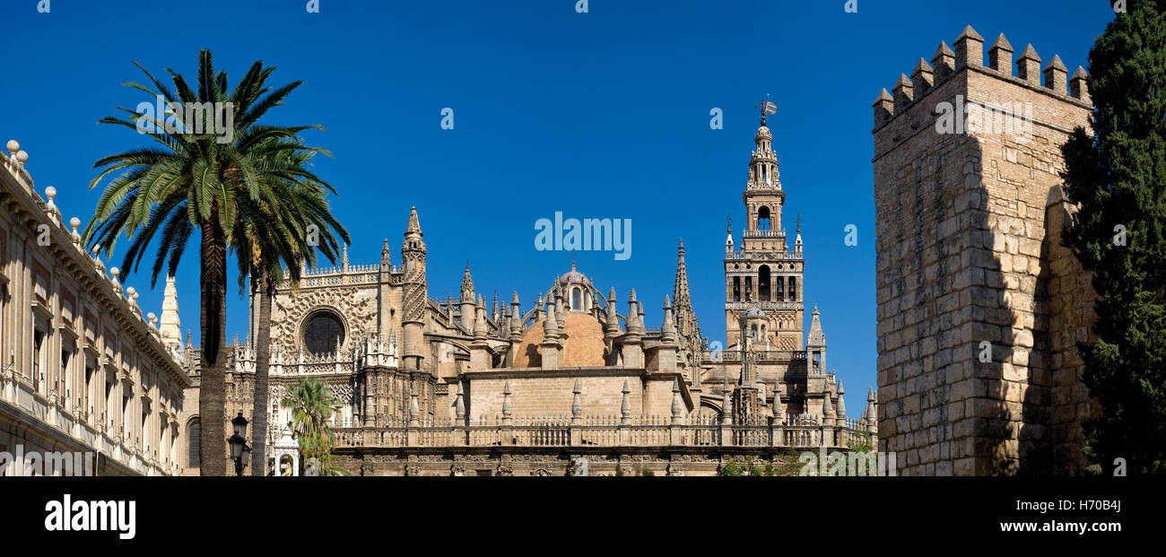 Spain, Andalusia, Seville, the cathedral and La Giiralda tower Stock Photo