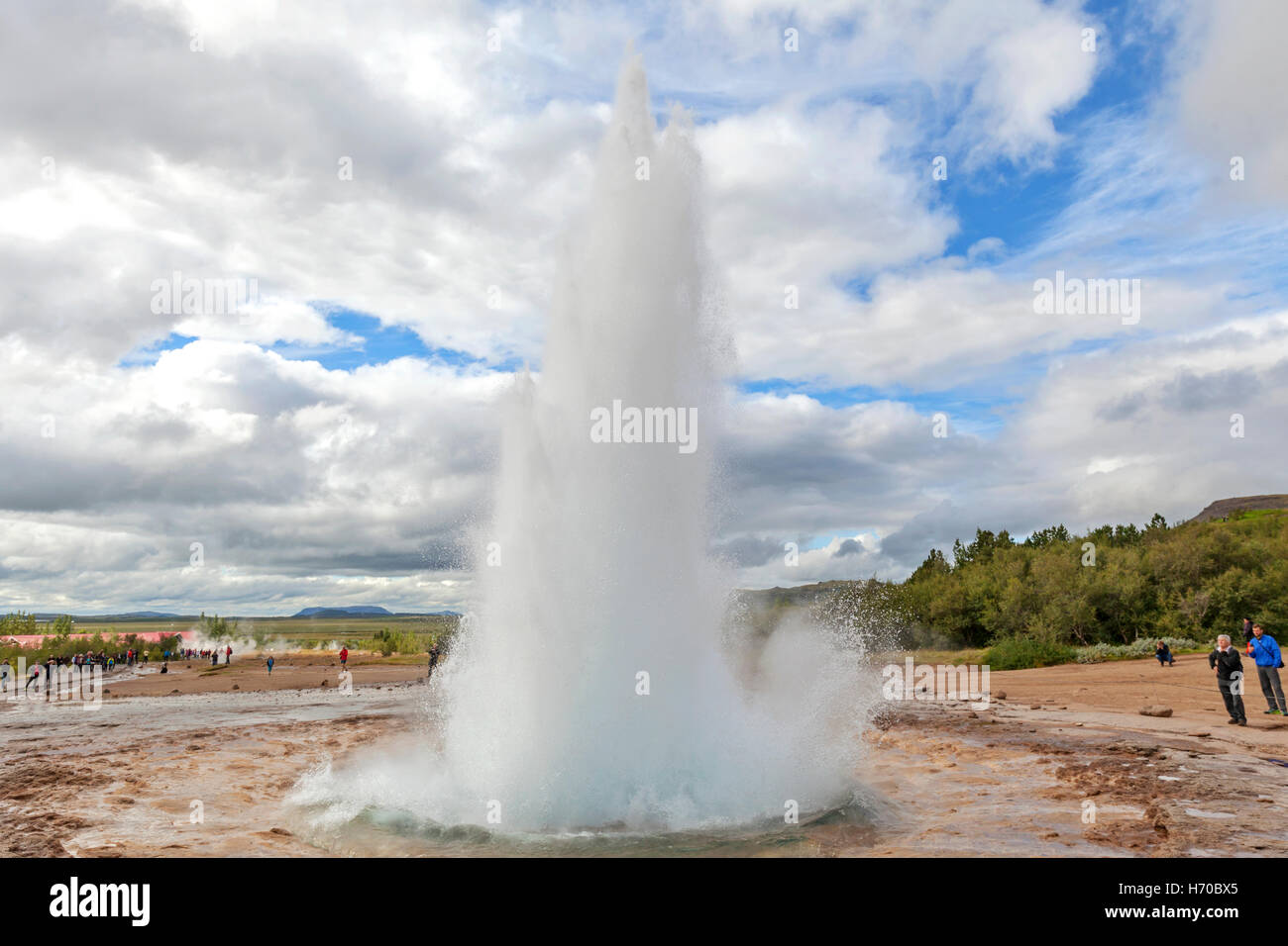 A view of the Strokkur Geysir, also known as Geyser, in Iceland. Stock Photo