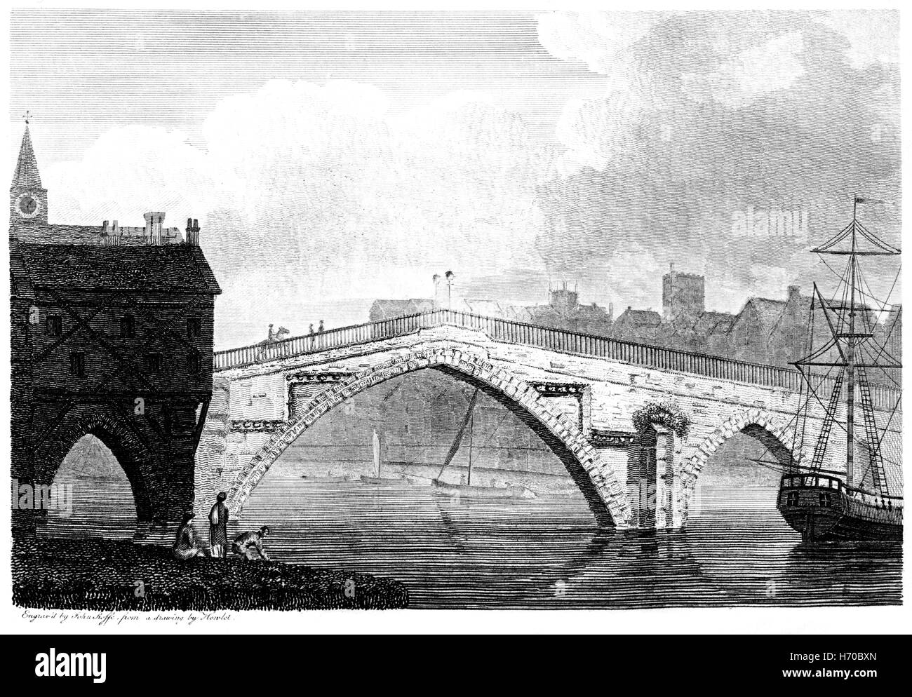 An engraving of The Ouse Bridge, York, Yorkshire scanned at high resolution from a book printed in 1812. Believed copyright free Stock Photo