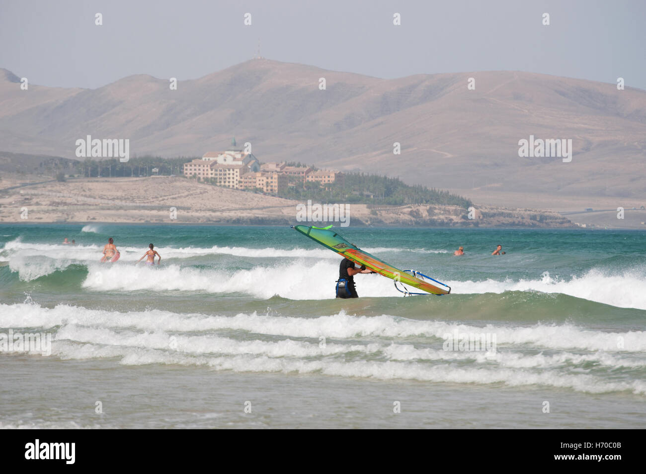 Fuerteventura, Canary Islands, North Africa, Spain windsurfing on the