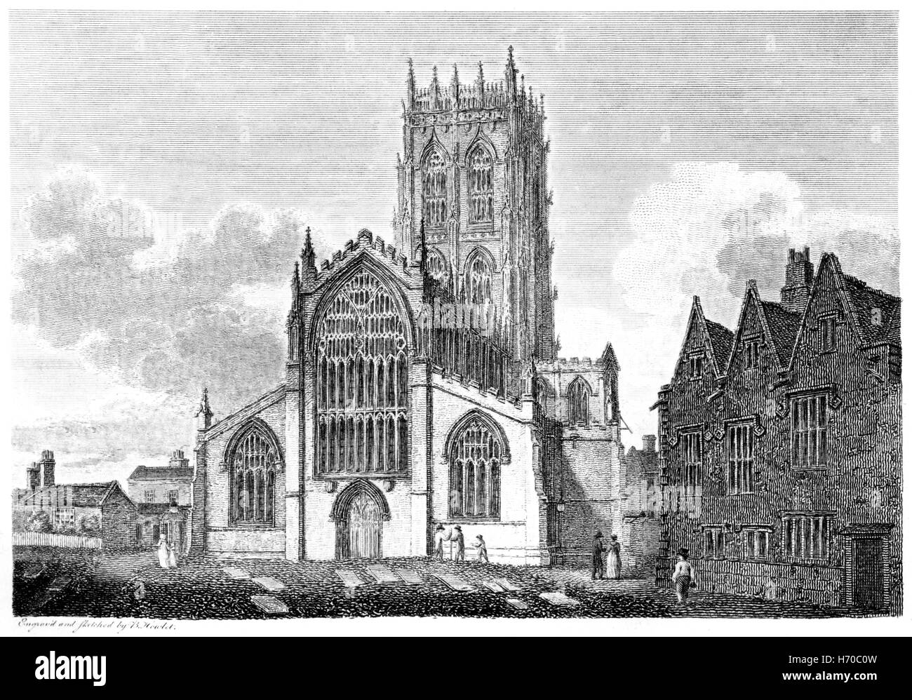 An engraving of the Church of St George, Doncaster, Yorkshire scanned at high resolution from a book printed in 1812. Stock Photo