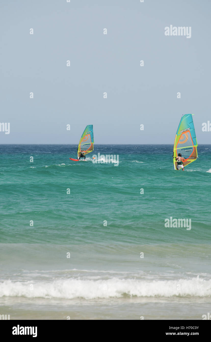 Fuerteventura, Canary Islands, North Africa, Spain windsurfing on the