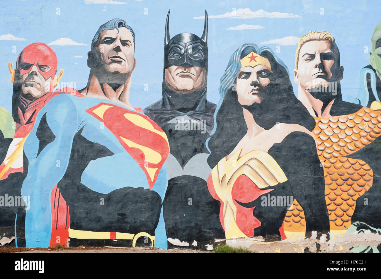 Fuerteventura, Canary Islands, Spain: a big mural with superheroes on a wall in Puerto del Rosario, the capital of the island Stock Photo
