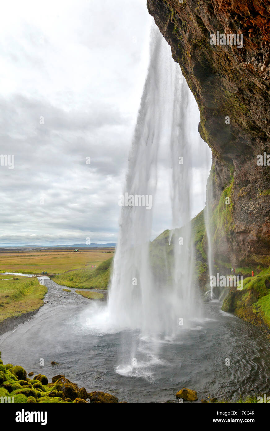 A view of the Seljalandsfoss Waterfall, Iceland. Stock Photo