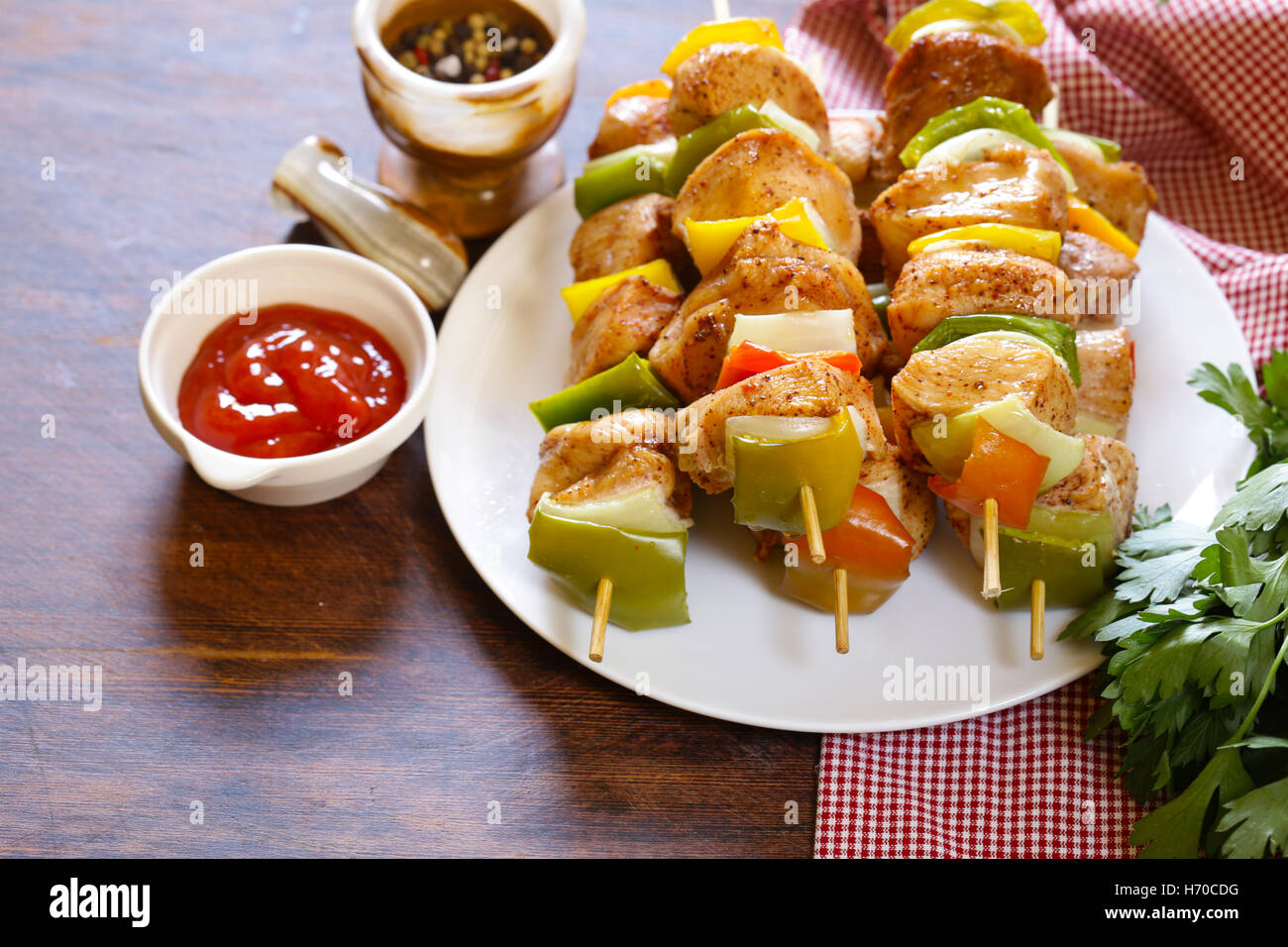 chicken kebab with onions and bell peppers Stock Photo Alamy