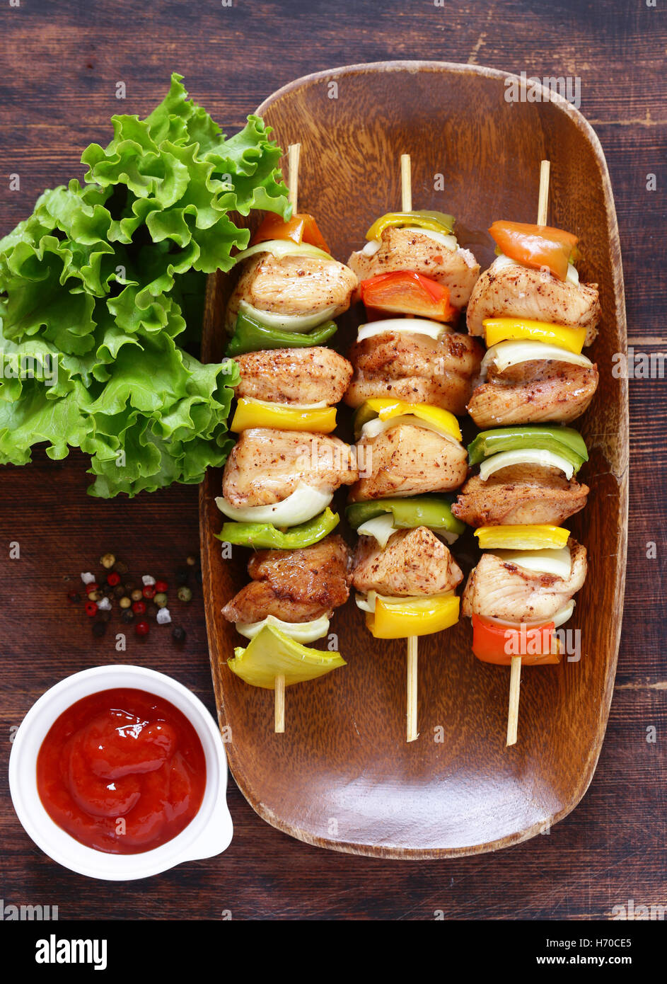 chicken kebab with onions and bell peppers Stock Photo Alamy