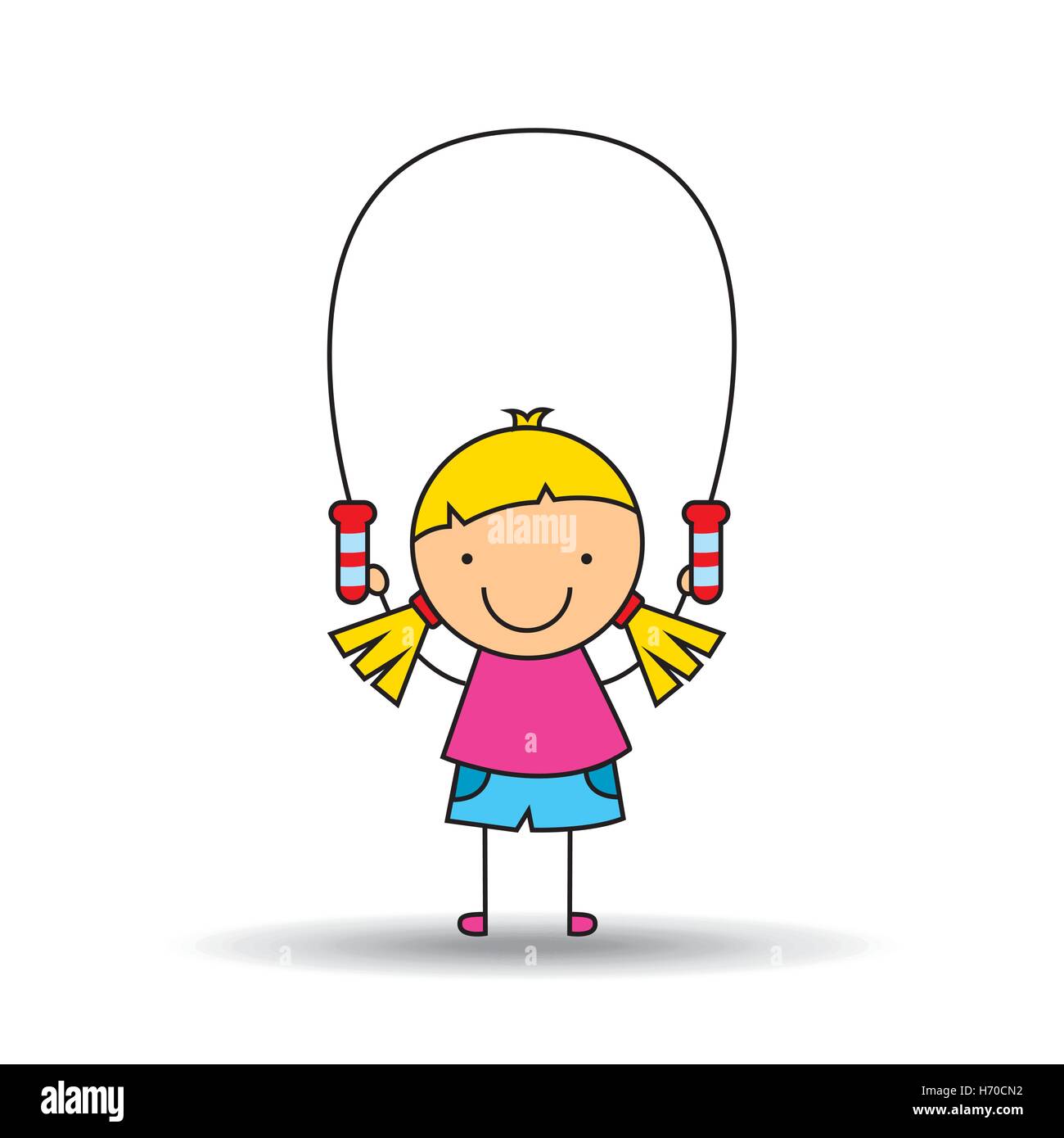 girl happy cartoon jump rope vector illustration eps 10 Stock Vector