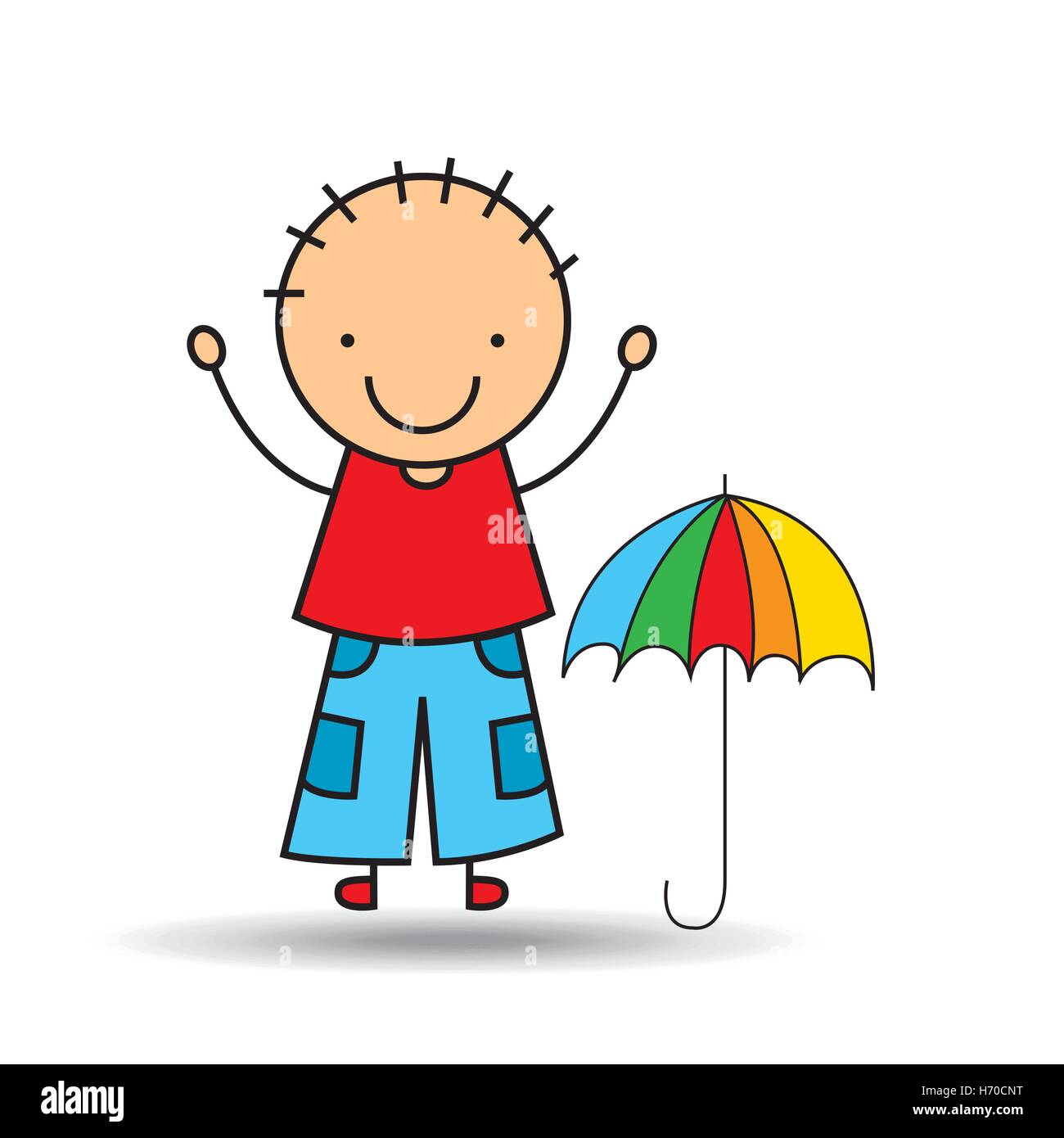 cartoon boy happy colors umbrella vector illustration eps 10 Stock Vector