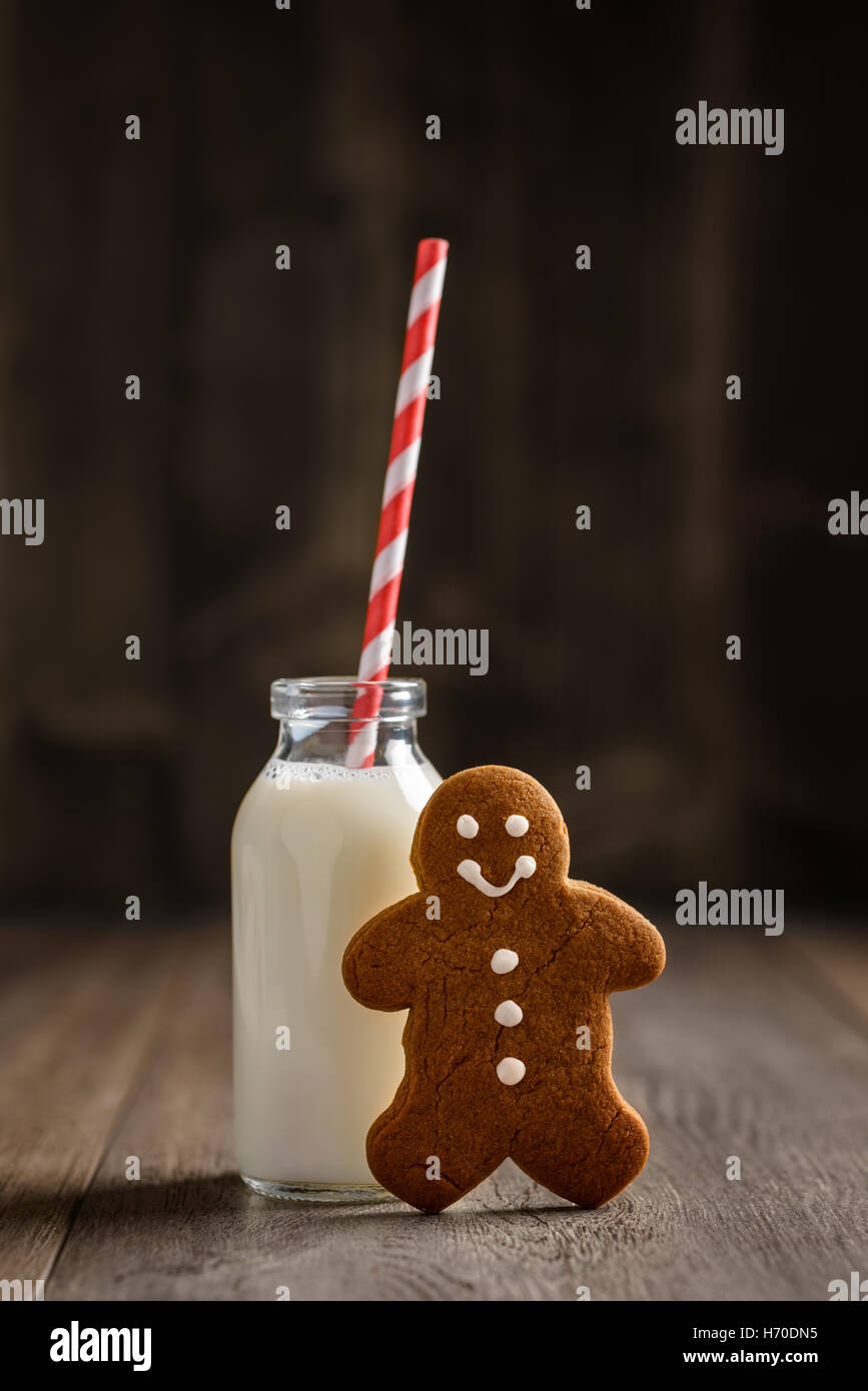Gingerbread man cookie with milk Stock Photo