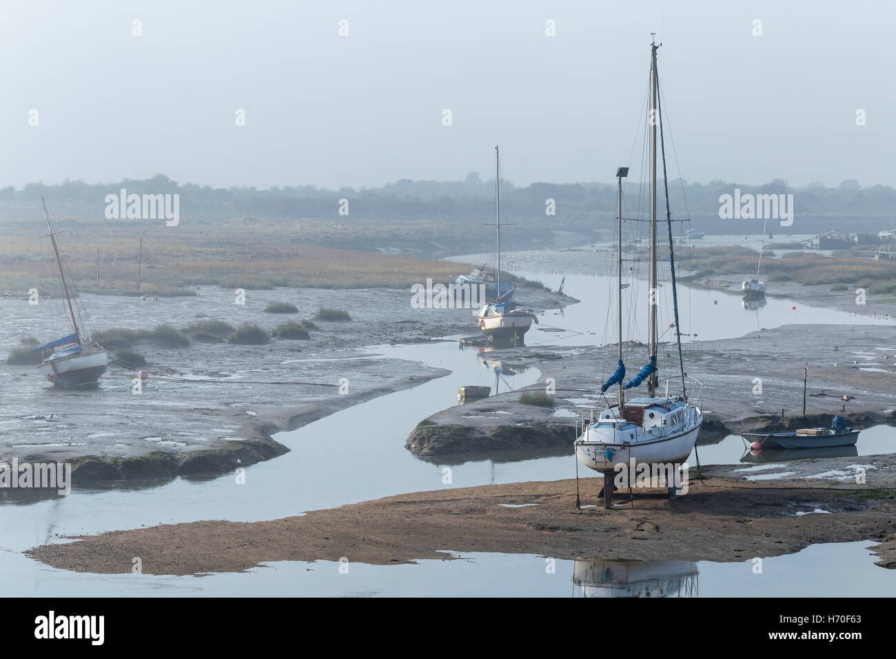 Mudflats off Old Leigh as Tide Starts to Rise, Looking Towards Two Tree Island Stock Photo