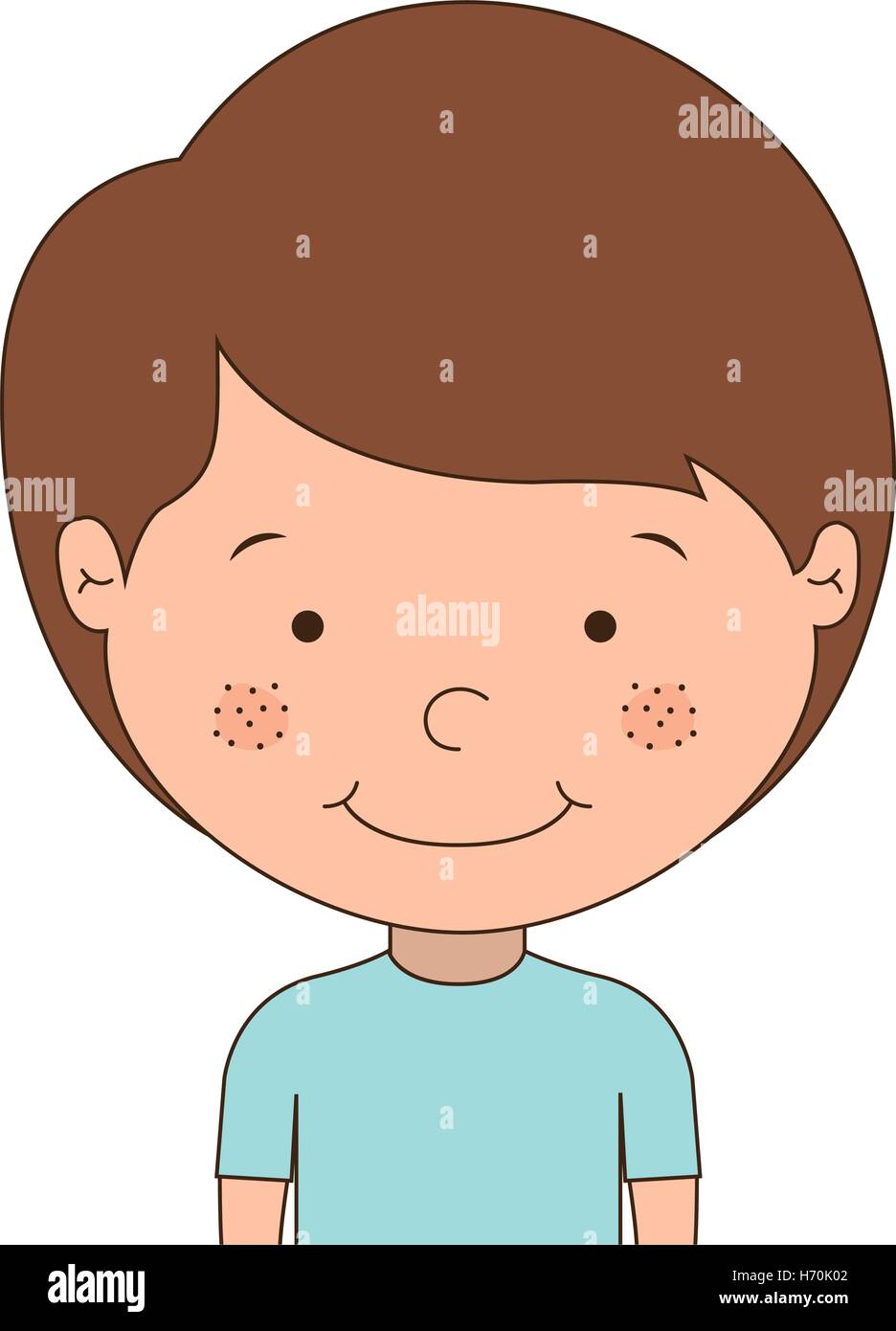 cartoon little boy smiling wearing blue t-shirt over white background