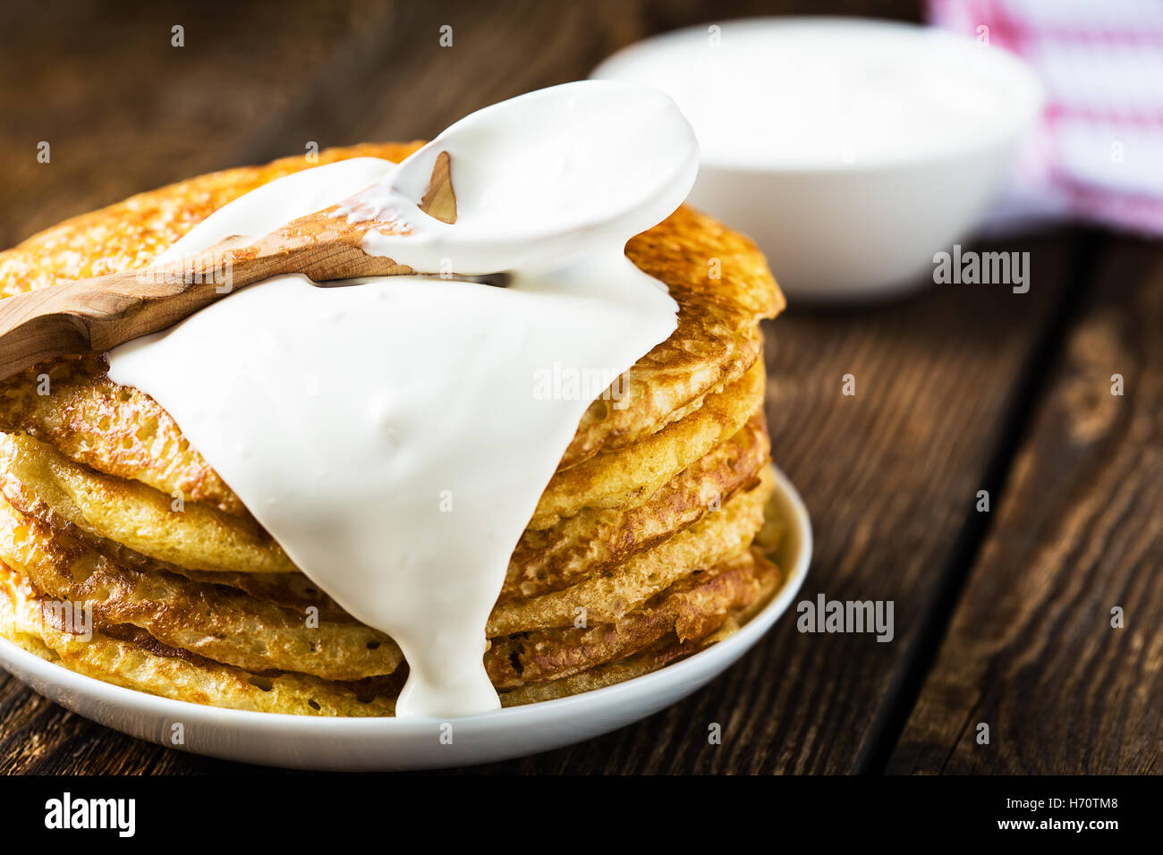 Traditional russian breakfast pancakes, coffee, berry, honey. Springtime.  Shrovetide. Stock Photo by ©Svetlana_Cherruty 332005026